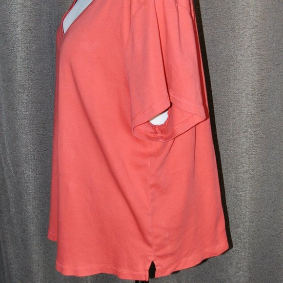 Like New! J. Jill Perfect Pima V-Neck Short Sleeve Tee in Coral Pink/Orange - Picture 3 of 4